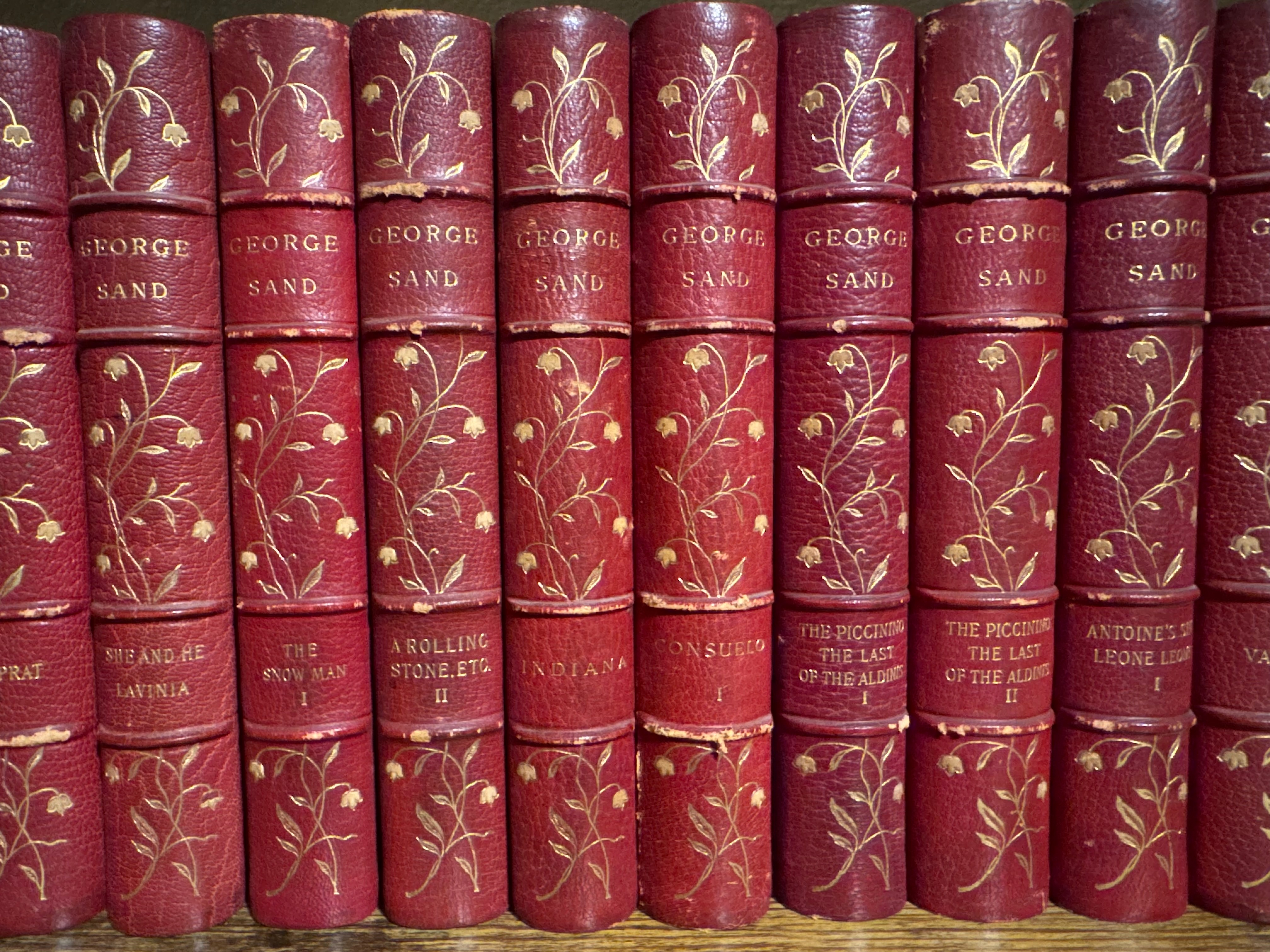 George Sand complete works in red leather binding